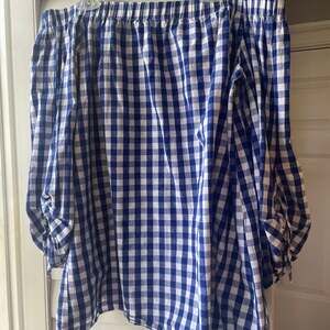 Tuckernuck Off Shoulder Tie Sleeve Gingham Top SzS